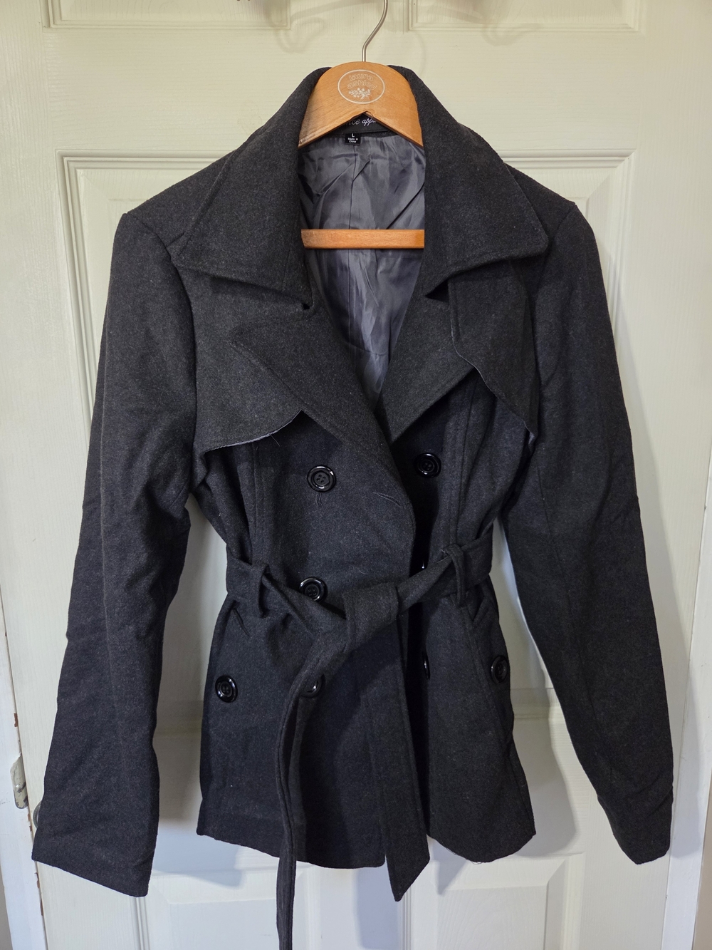 Ambiance Apparel Women's Double-Breasted Belted Peacoat